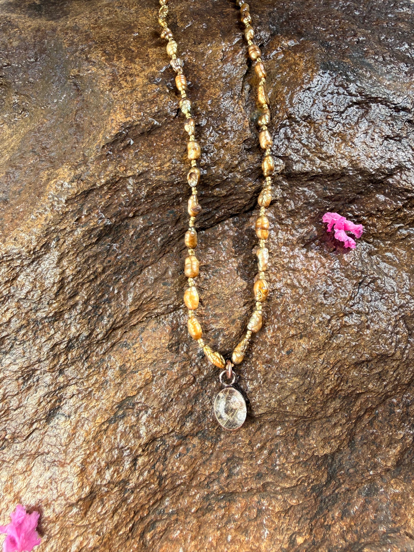 Vintage Gold Pearls + Rutile