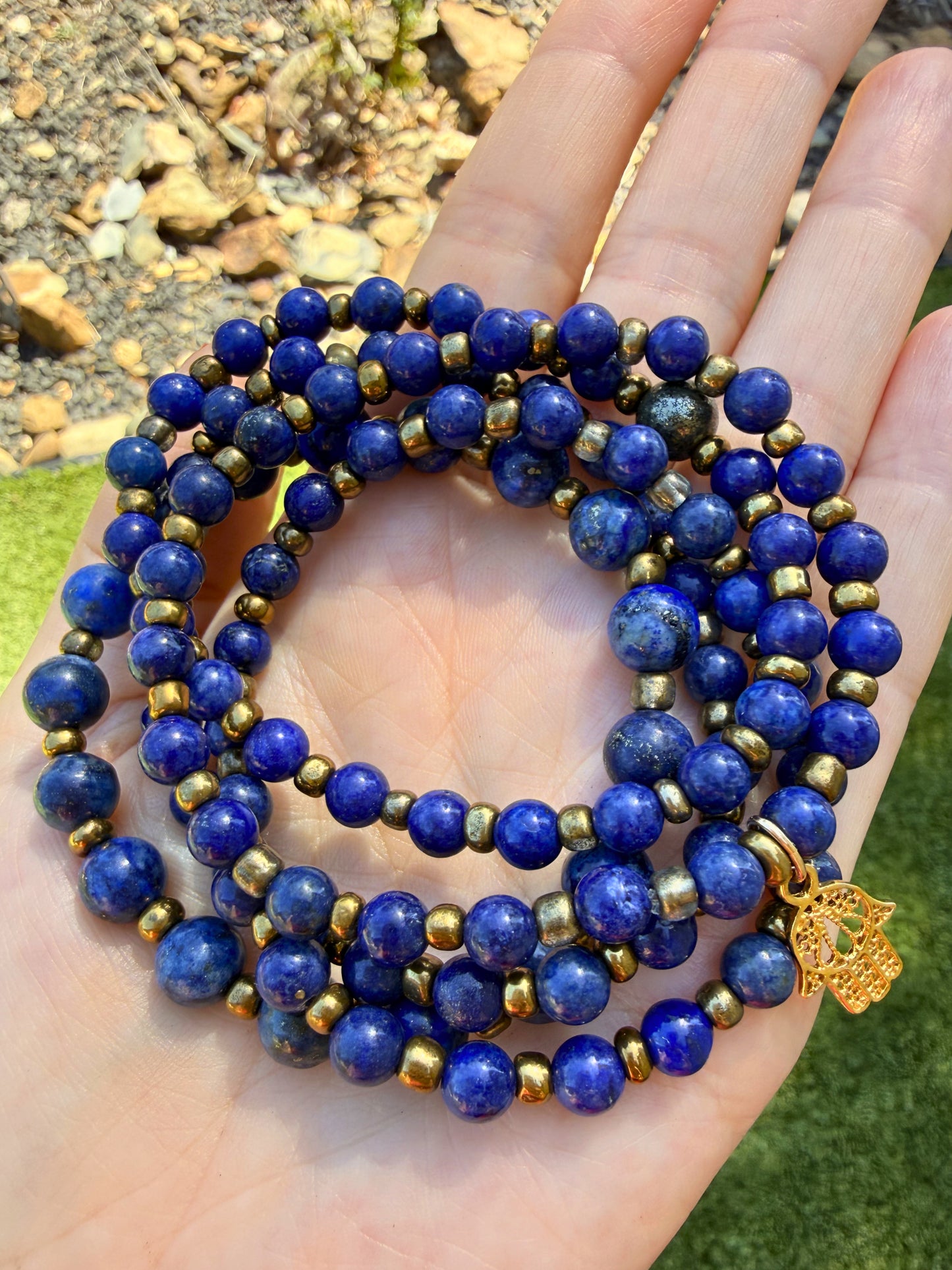 Custom Lapis + Hamsa bracelet for Nadine 🪬