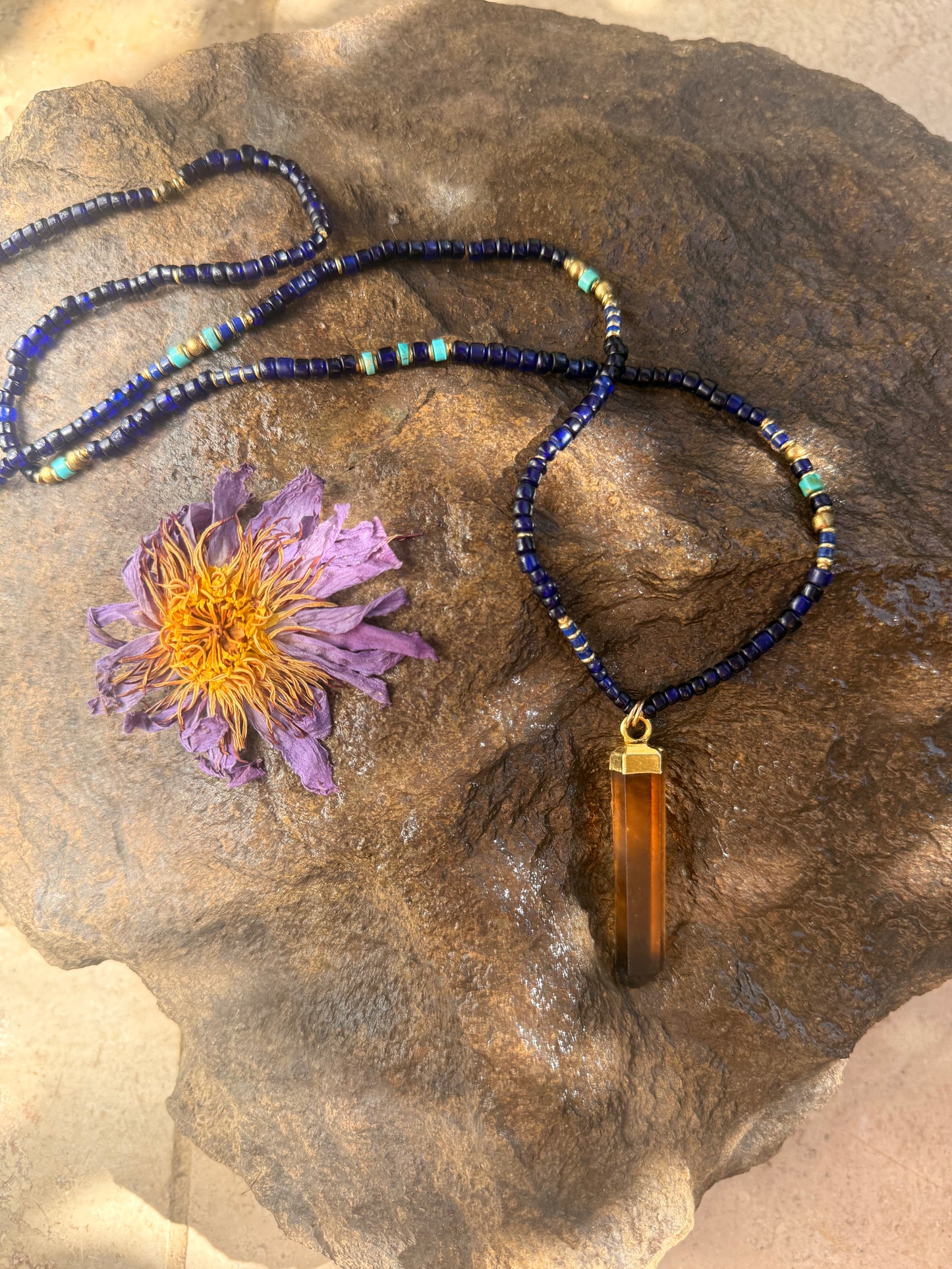 Zambian Citrine + Vintage Cobalt beads
