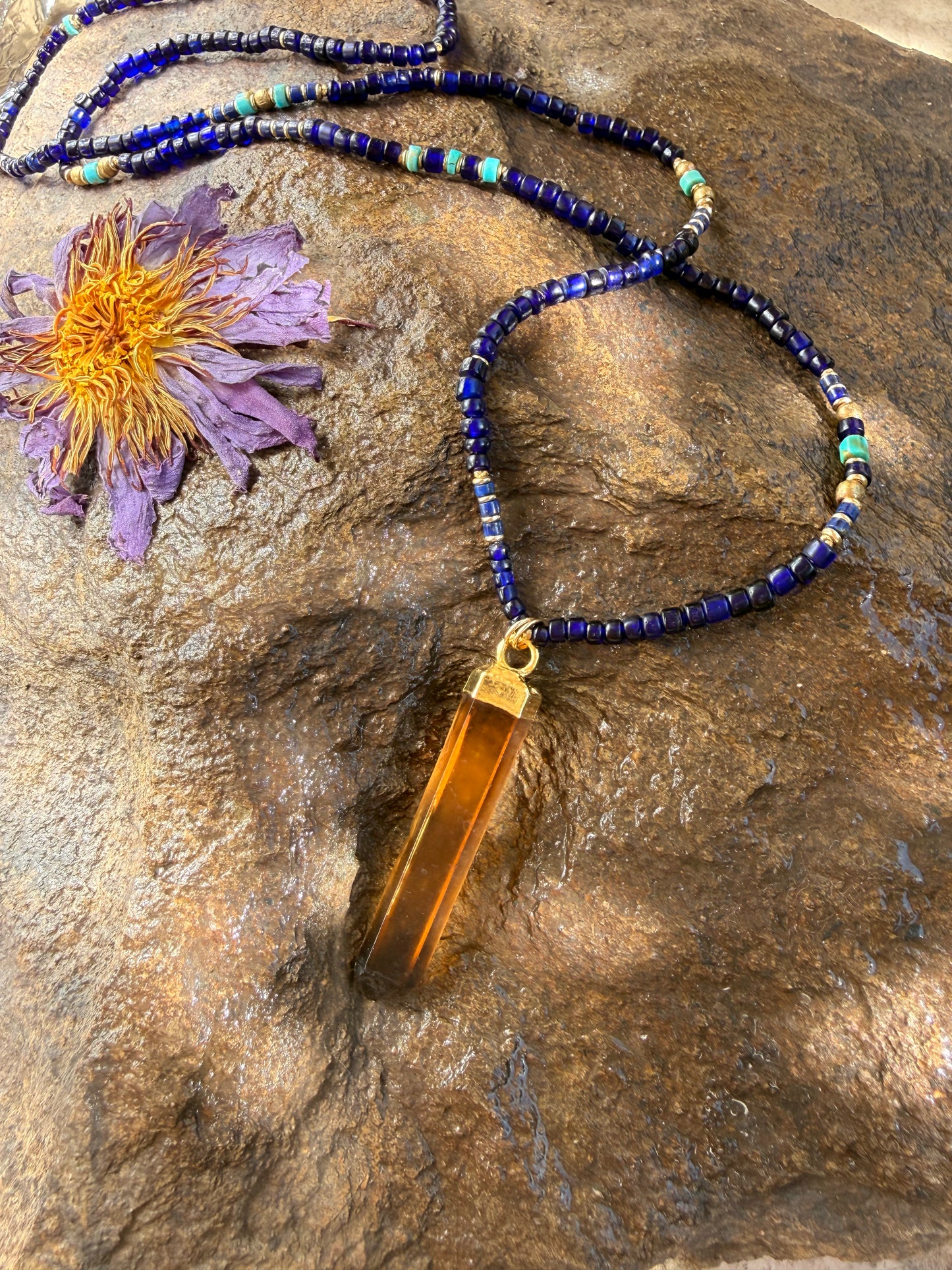 Zambian Citrine + Vintage Cobalt beads