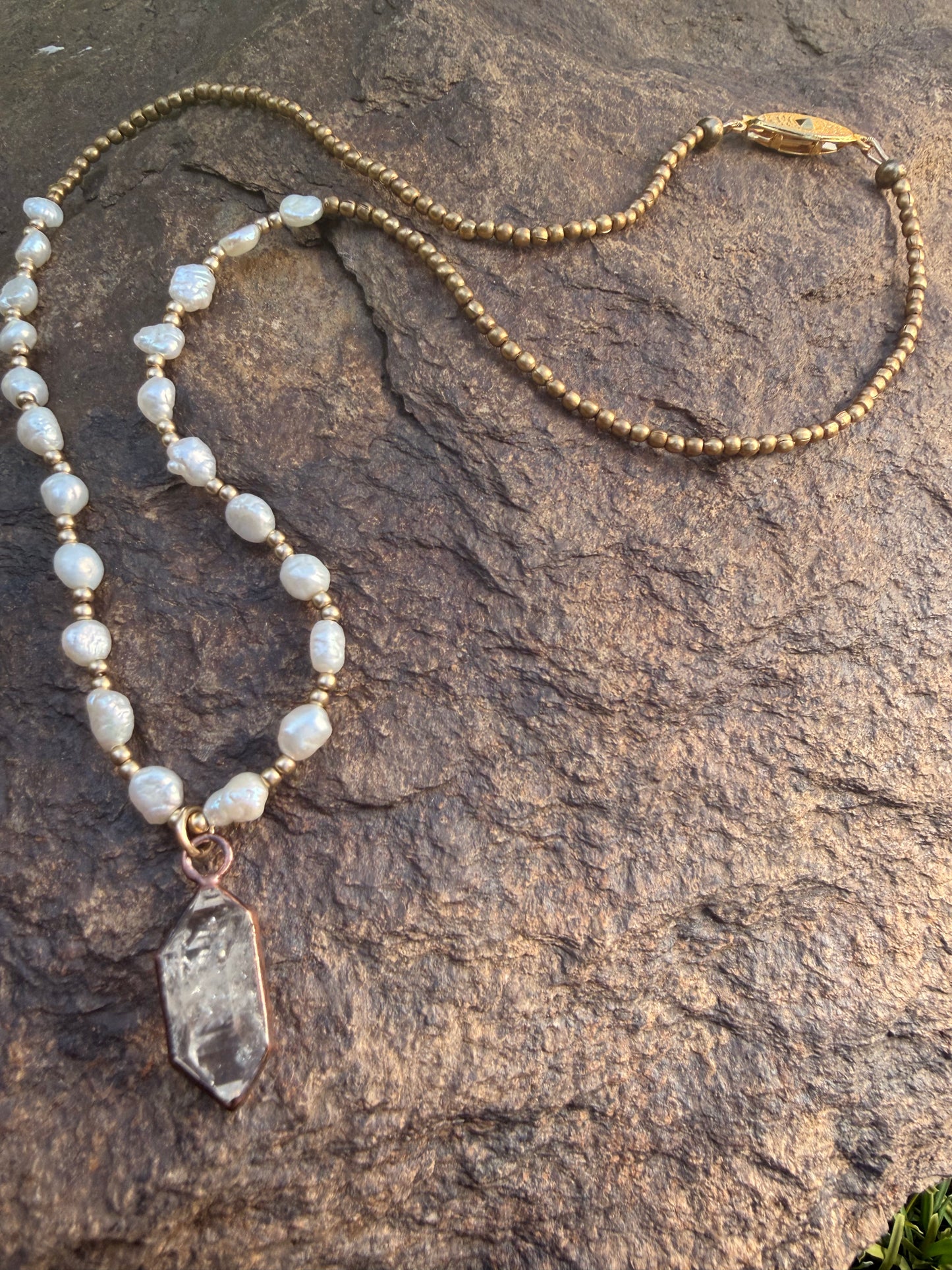 Pearl + Tibetan Quartz Old World Talisman