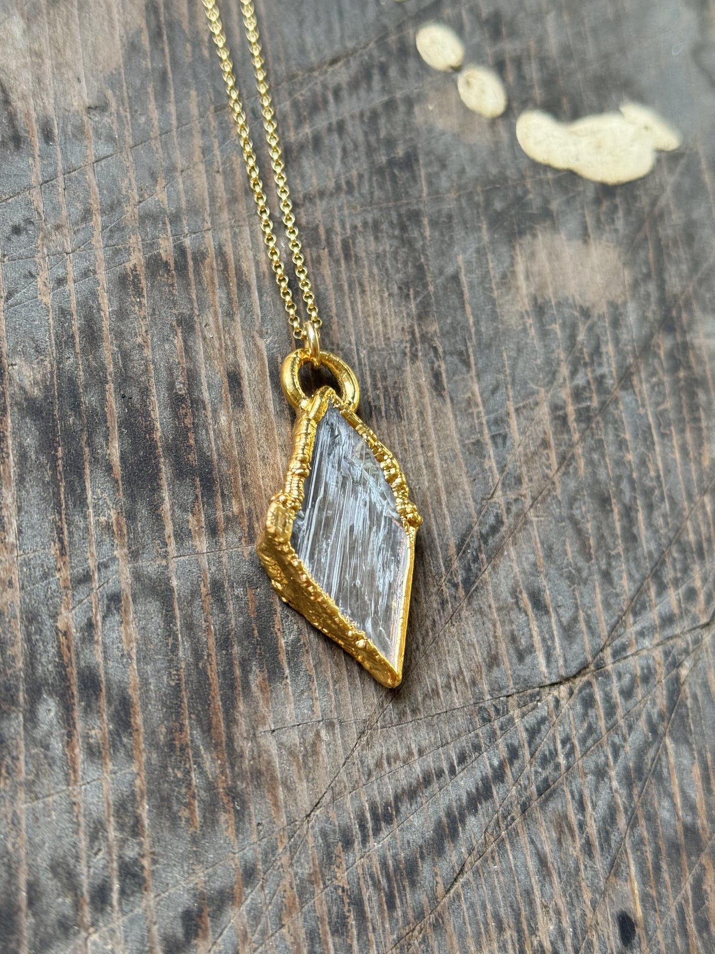 Raw Hiddenite Window necklace