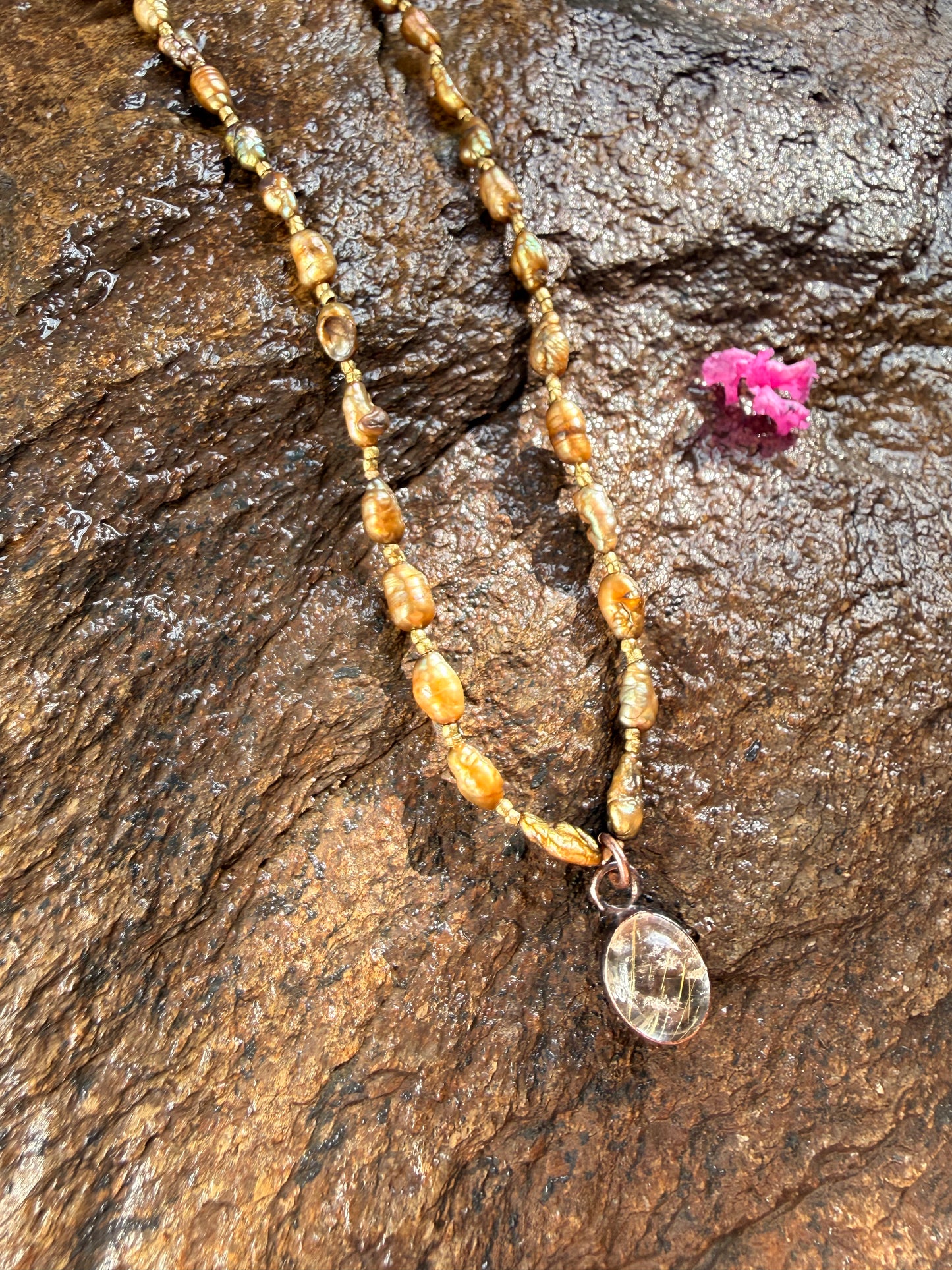 Vintage Gold Pearls + Rutile