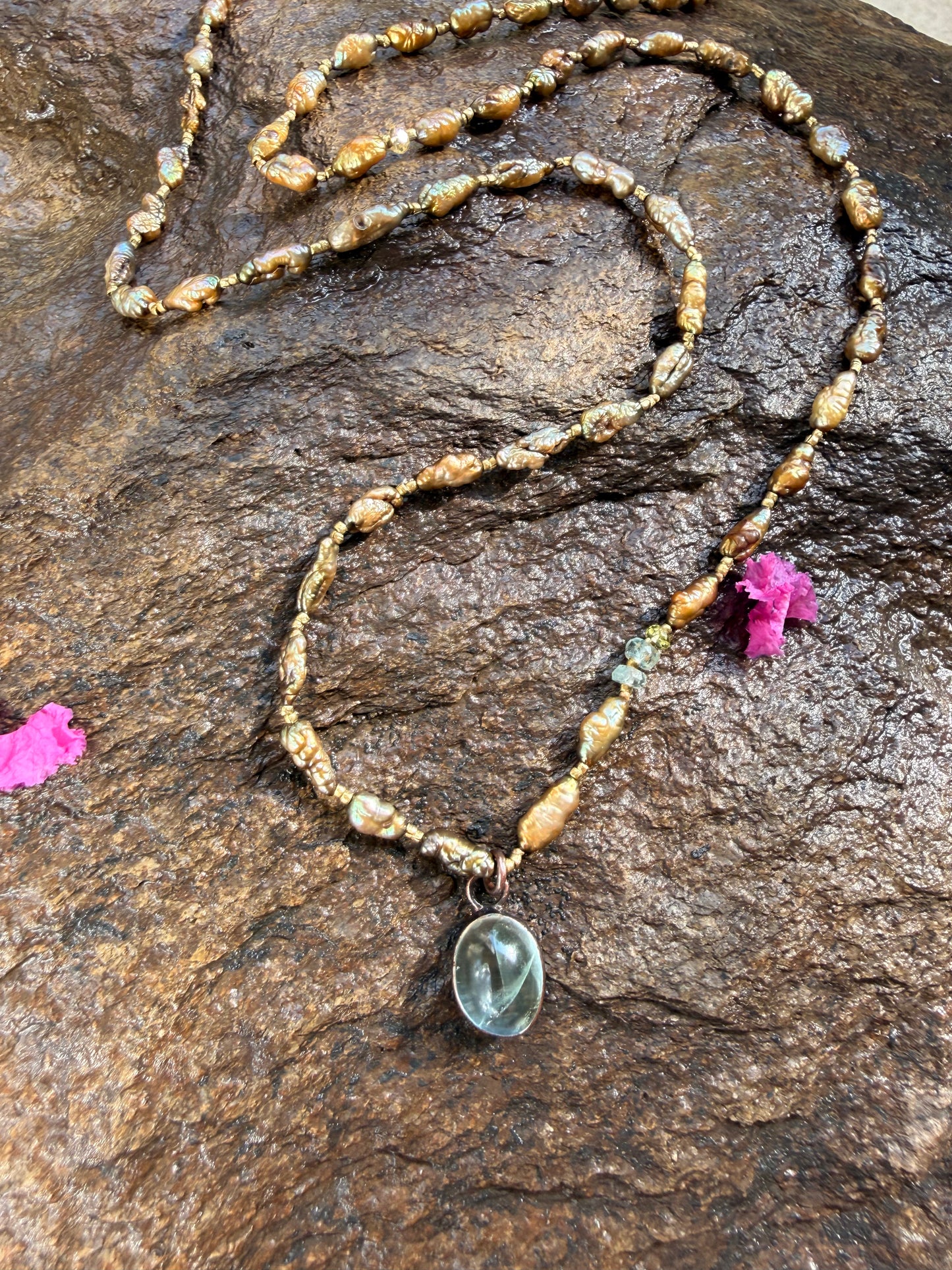 Vintage Gold Pearls + Aquamarine
