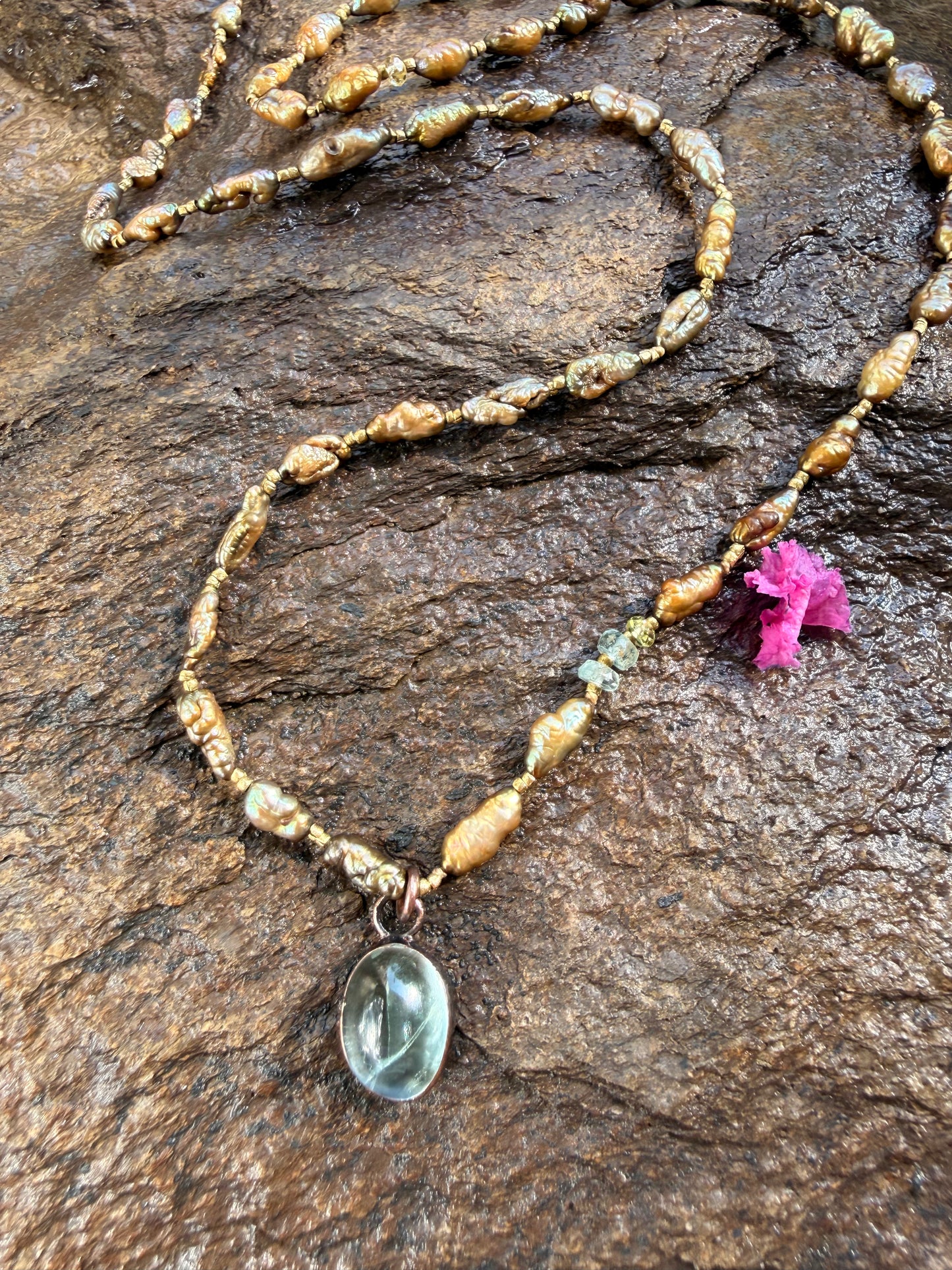 Vintage Gold Pearls + Aquamarine