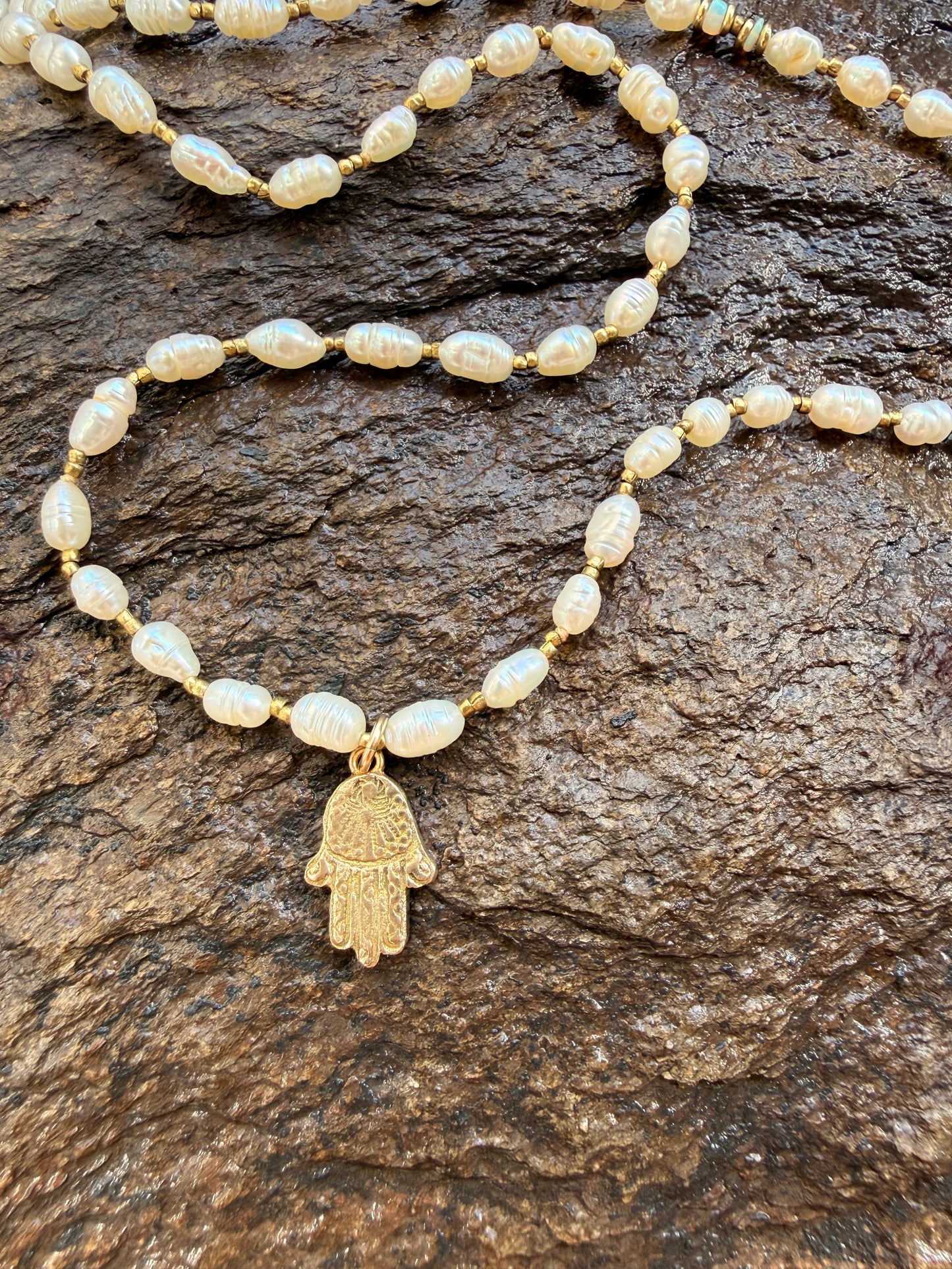 Long Pearls + Hamsa 🪬