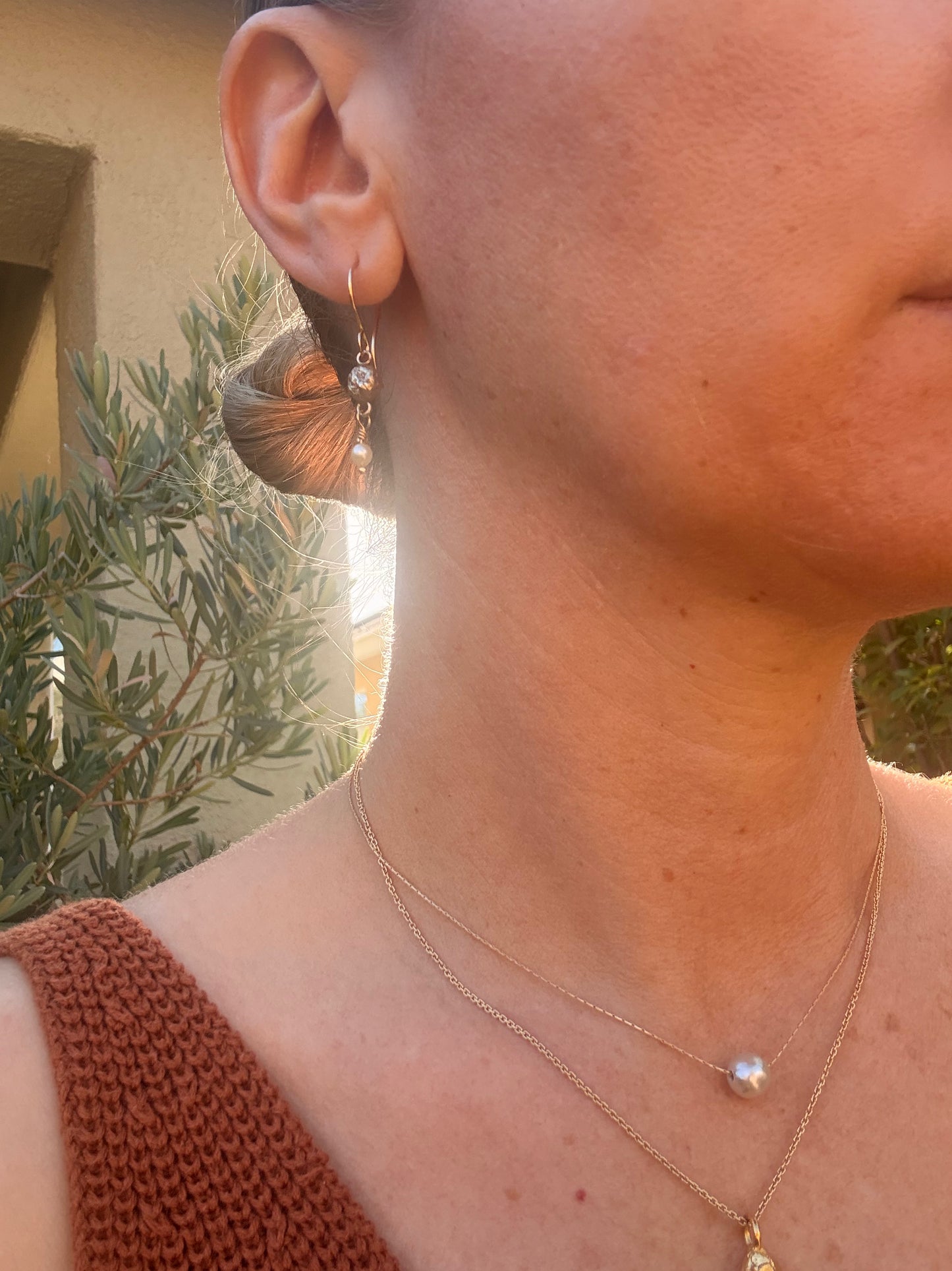 Vintage Pearl & Bronze Nugget Earrings