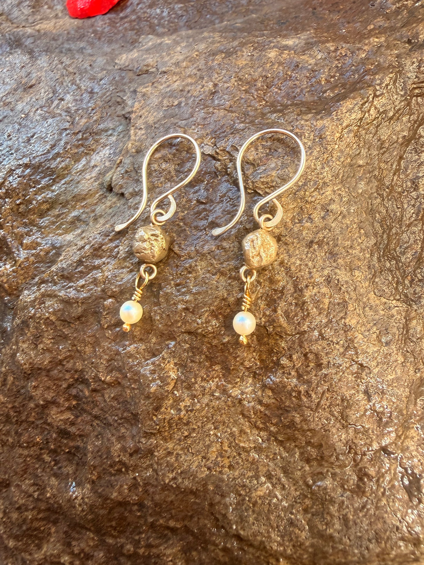 Vintage Pearl & Bronze Nugget Earrings