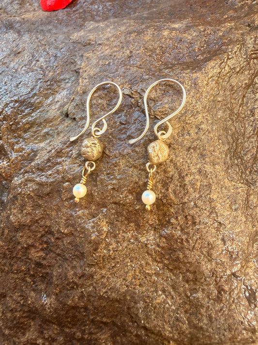 Vintage Pearl & Bronze Nugget Earrings